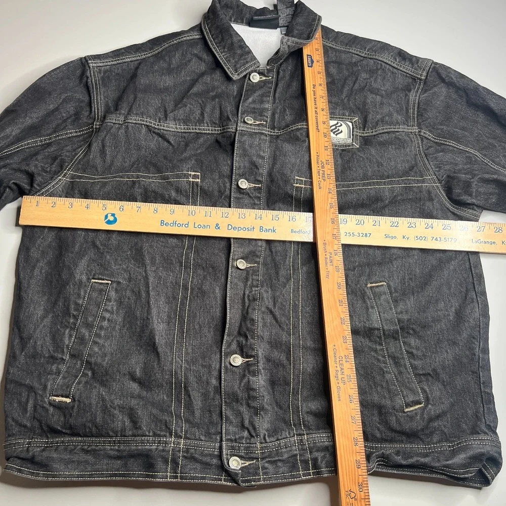 Rocawear Denim Jacket XL Black Jean Coat Hip Hop Streetwear Y2K 90s Style